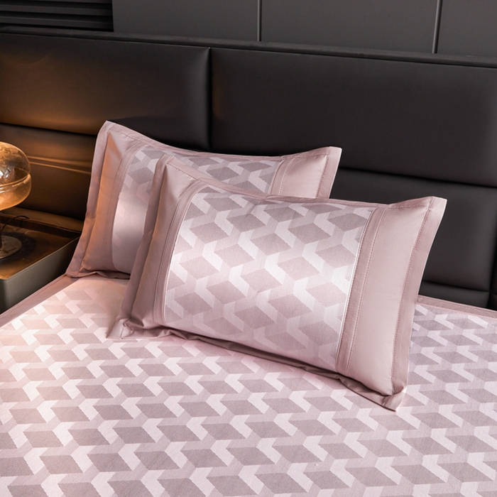 91家纺网 家纺一手货源 找家纺 全季家居 2025新款5A抗菌3D立体冰柔凉感冰丝席 菱形-淡粉 床笠款