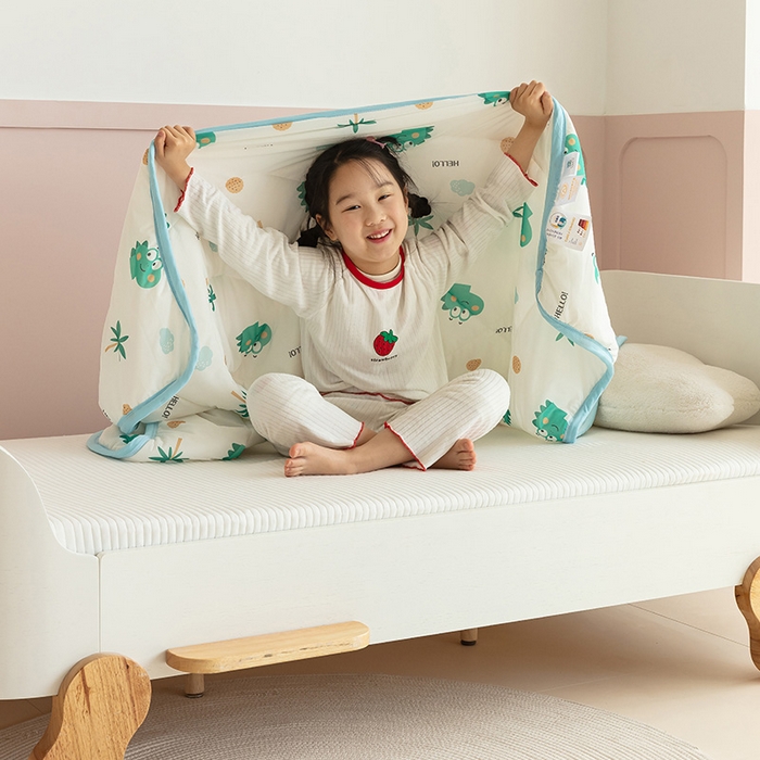 91家纺网 家纺一手货源 找家纺 艾佳宝贝 2025春夏新款A类凉感丝儿童糖果抗菌夏被 hello 恐龙