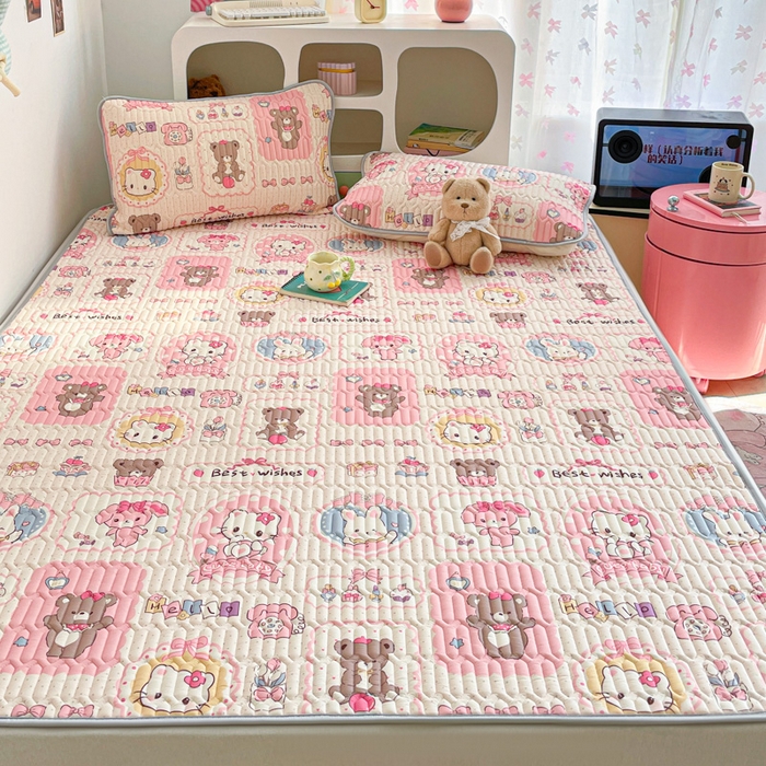 91家纺网 家纺一手货源 找家纺 贝扬思家纺 2025新款亲肤舒适可爱乳胶凉席席子系列 小猫相片