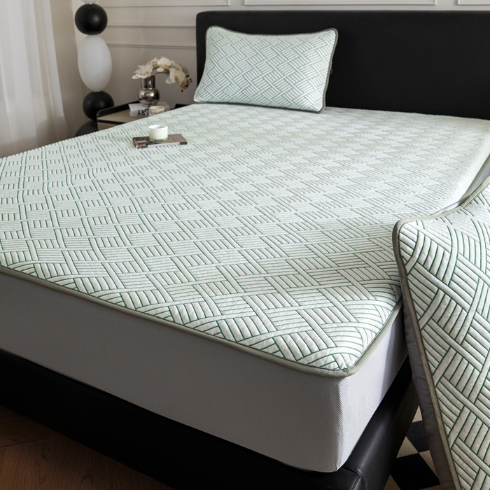 91家纺网 家纺一手货源 找家纺 2025新款韩国外贸爆款加厚PE中分子凉感豆豆软席 时空绿-床笠款