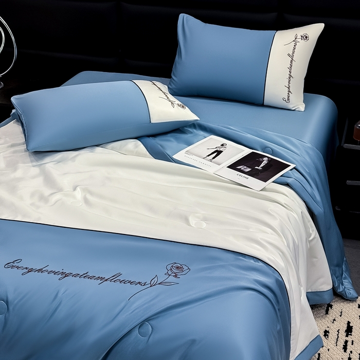 91家纺网 家纺一手货源 找家纺 （总）卡罗兰 2025新款水洗真丝夏凉被空调被拼接款手工包边浪漫花语系列