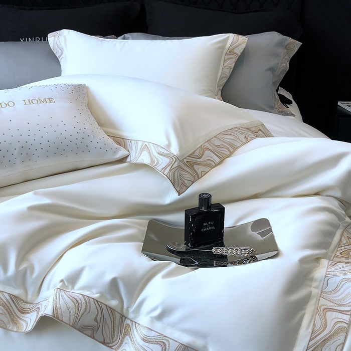 91家纺网 家纺一手货源 找家纺 馨蕊家居 2025新款100s高奢典藏简约全棉系列四件套-棉水漾 水漾-月光白