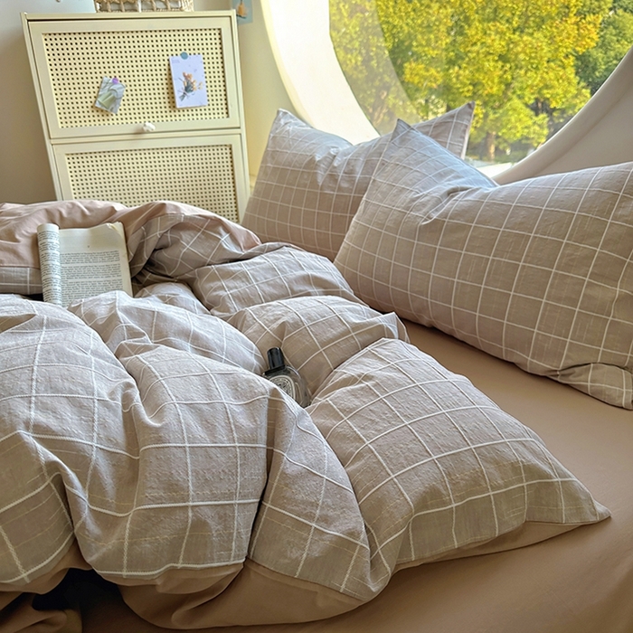 91家纺网 家纺一手货源 找家纺 田野 2025新款全棉水洗棉提花锦绣系列四件套 锦绣-卡其