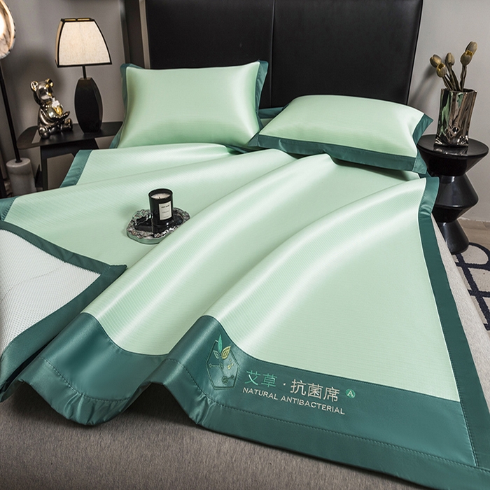 91家纺网 家纺一手货源 找家纺 全季家居 2025新款5A加厚加密艾草碳光席冰丝席 床席-水绿