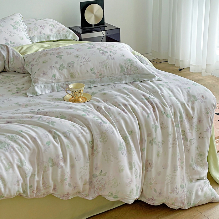 91家纺网 家纺一手货源 找家纺 棉生活家纺 2025新款天丝莱赛尔印花四件套 念池花