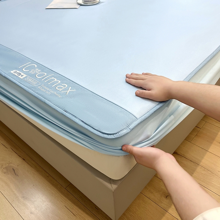 91家纺网 家纺一手货源 找家纺 全季家居 2025新款5A抗菌ICE系列凉感冰丝席 天蓝 床笠款