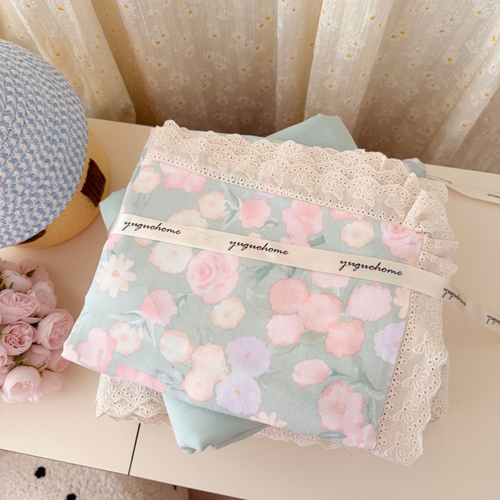 91家纺网 家纺一手货源 找家纺 于果 2025新款全棉双层纱花边款 手捧玫瑰