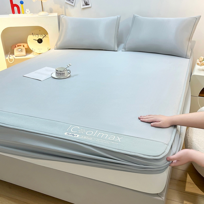 91家纺网 家纺一手货源 找家纺 全季家居 2025新款5A抗菌ICE系列凉感冰丝席 浅灰 床笠款