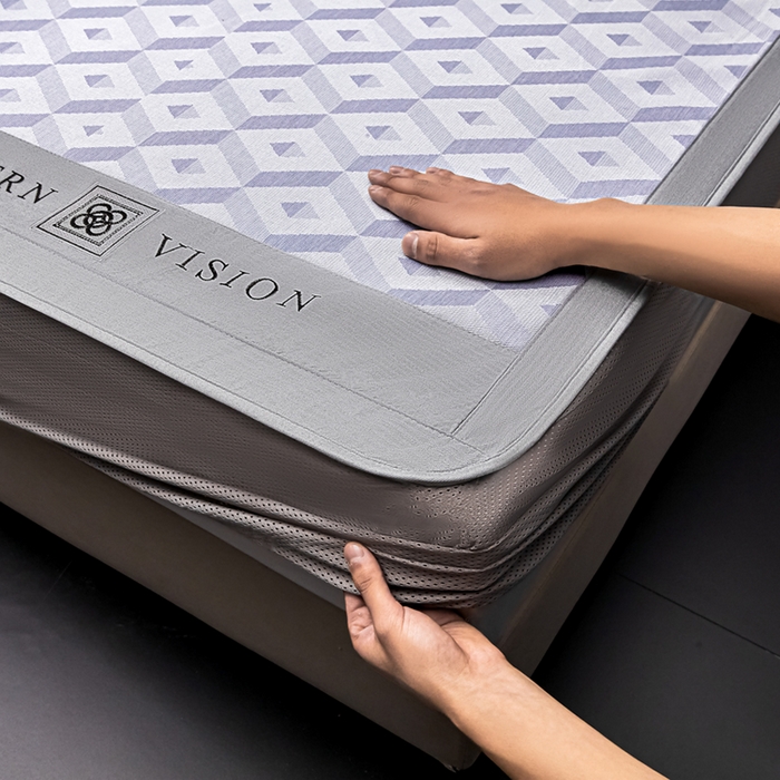 91家纺网 家纺一手货源 找家纺 全季家居 2025新款5A抗菌3D立体冰柔凉感冰丝席 格调-天蓝 床笠款