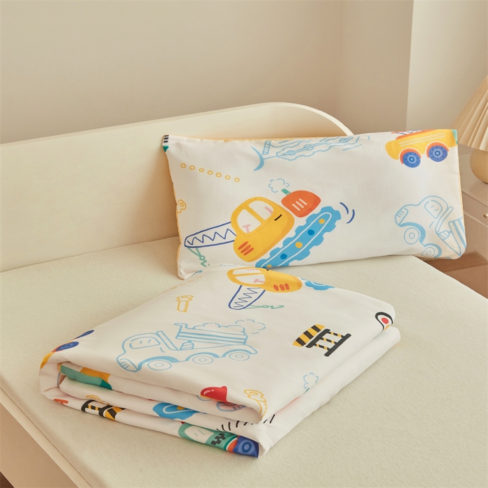 91家纺网 家纺一手货源 找家纺 艾佳宝贝 2025A类儿童全棉多功能单被套可拆式夏被四季被子 工程小车