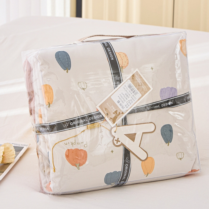 91家纺网 家纺一手货源 找家纺 蕾诺家纺 2025新款直播新款A类有氧提花云纱棉圆角吊边工艺四件套学生三件套 小南瓜