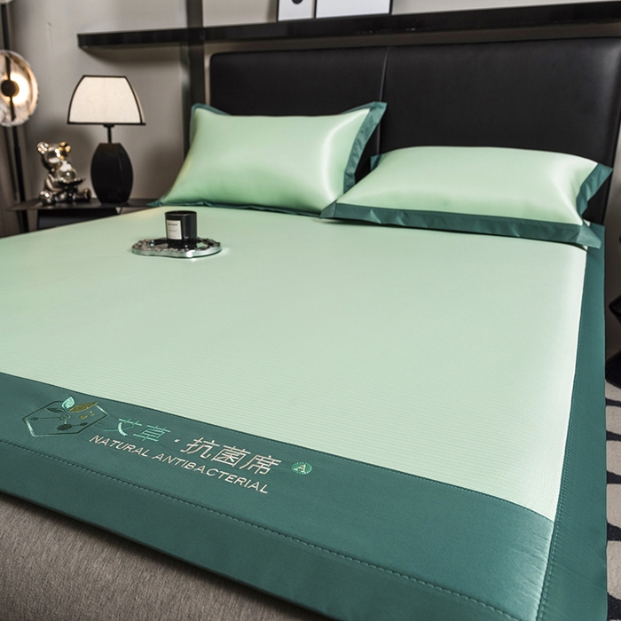91家纺网 家纺一手货源 找家纺 全季家居 2025新款5A加厚加密艾草碳光席冰丝席 床席-水绿