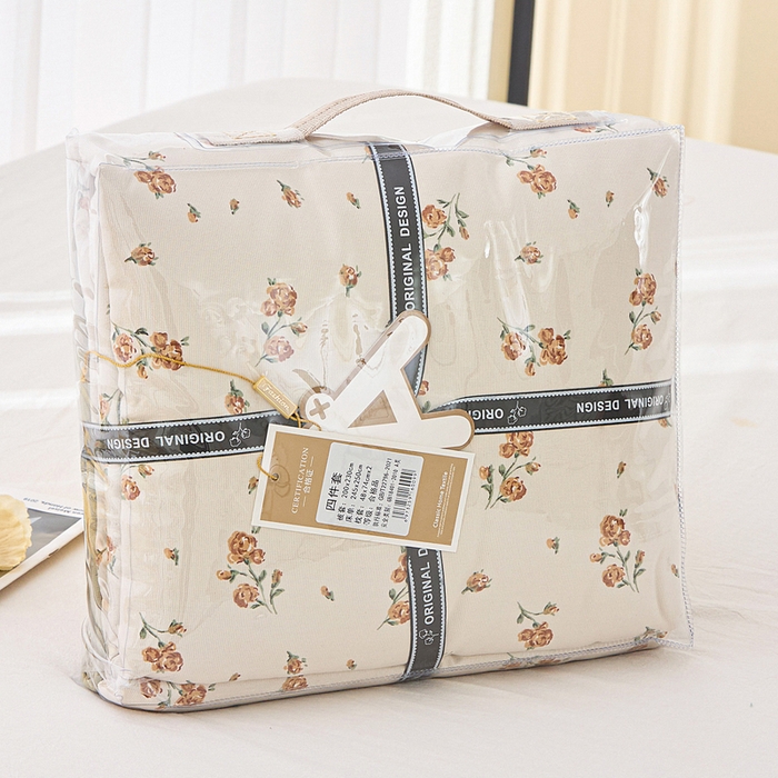 91家纺网 家纺一手货源 找家纺 蕾诺家纺 2025新款直播新款A类有氧提花云纱棉圆角吊边工艺四件套学生三件套 绿茵