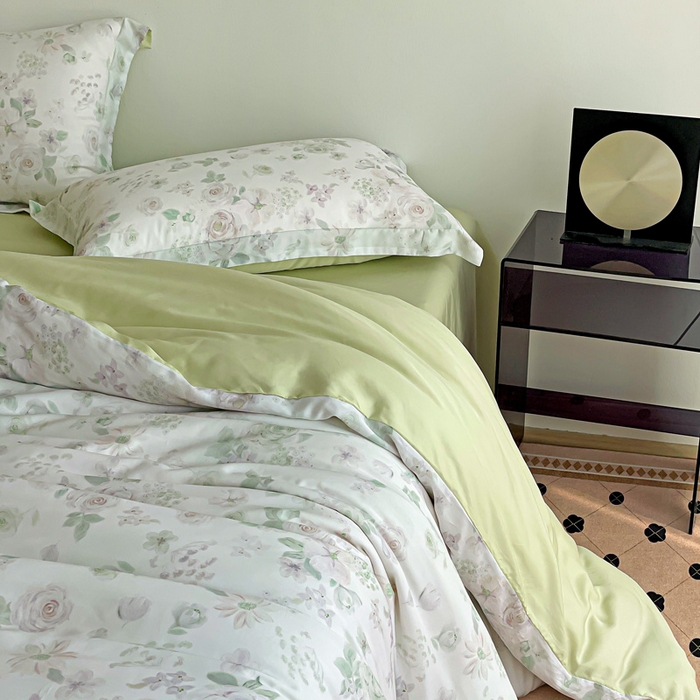 91家纺网 家纺一手货源 找家纺 棉生活家纺 2025新款天丝莱赛尔印花四件套 念池花