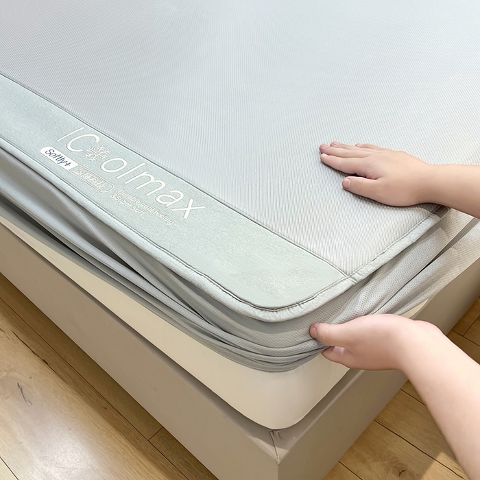 91家纺网 家纺一手货源 找家纺 全季家居 2025新款5A抗菌ICE系列凉感冰丝席 浅灰 床笠款