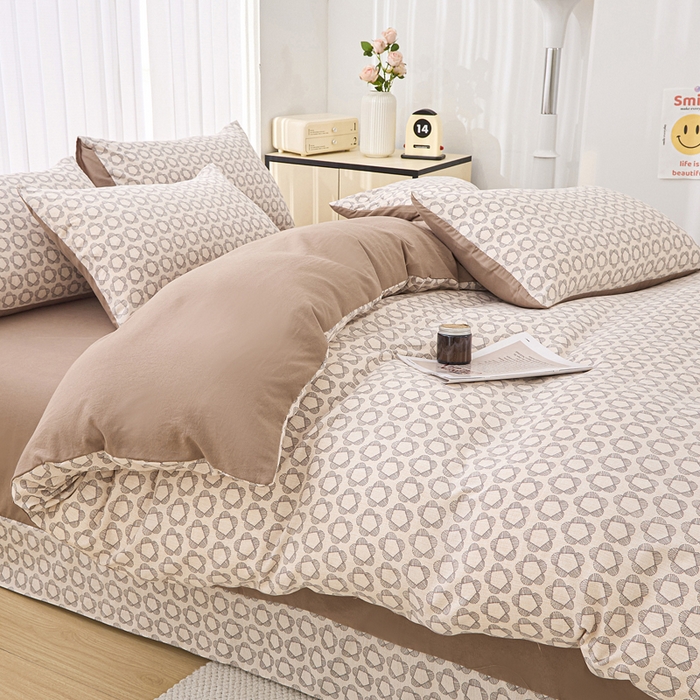 91家纺网 家纺一手货源 找家纺 （总）蕾诺家纺 2025新款直播新款A类有氧提花云纱棉圆角吊边工艺四件套学生三件套