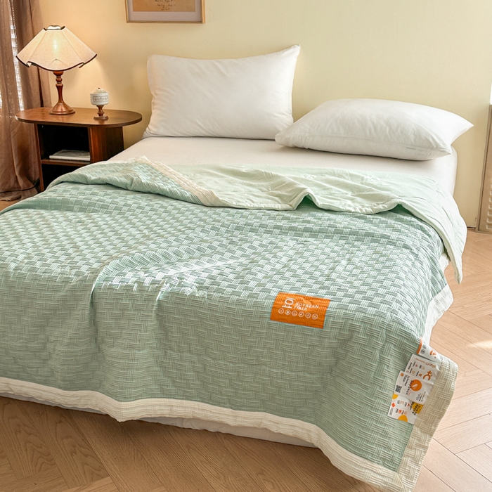 91家纺网 家纺一手货源 找家纺 雨洋家纺 2025新款亲肤华夫格大豆夏被 华夫格-绿