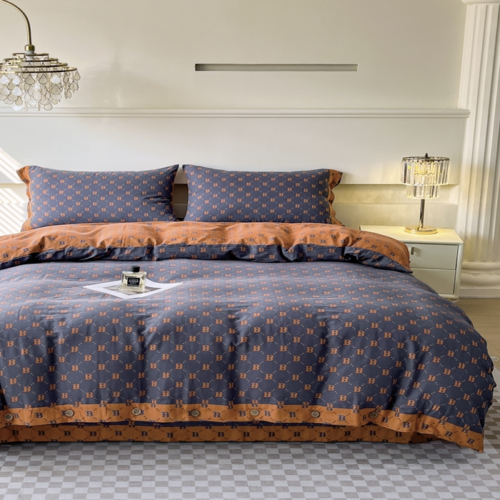 91家纺网 家纺一手货源 找家纺 2025新款全棉色织双层纱纽扣款四件套  城市格调-兰桔