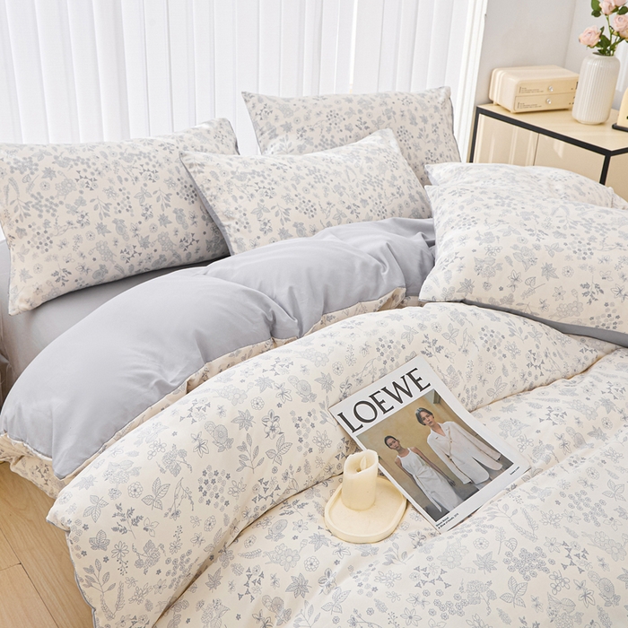 91家纺网 家纺一手货源 找家纺 蕾诺家纺 2025新款直播新款A类有氧提花云纱棉圆角吊边工艺四件套学生三件套 墨染芳华