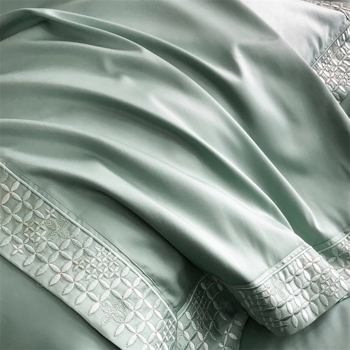 91家纺网 家纺一手货源 找家纺 保罗圣迪奥 2025新款简约款全棉长绒棉四件套—星阑 星阑-青石绿