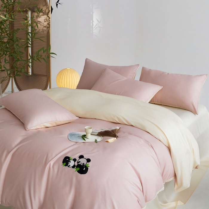 91家纺网 家纺一手货源 找家纺 金奇达家纺 2025新款竹玉清丝四件套-墨隐竹笙【标准号全网控价（折后券后）不低于228元】 墨隐竹笙-粉