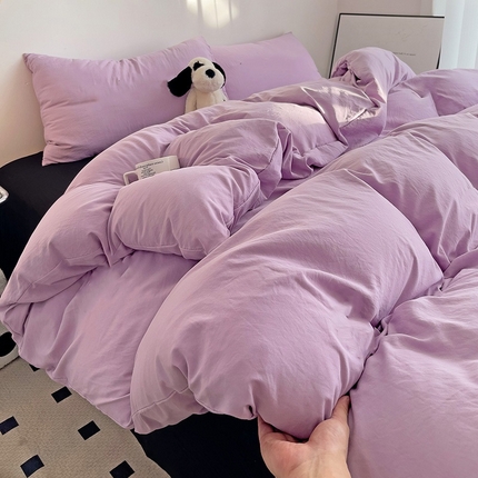 91家纺网 家纺一手货源 找家纺 艾特你 2025新款简约纯色水洗棉四件套 时尚简约-紫