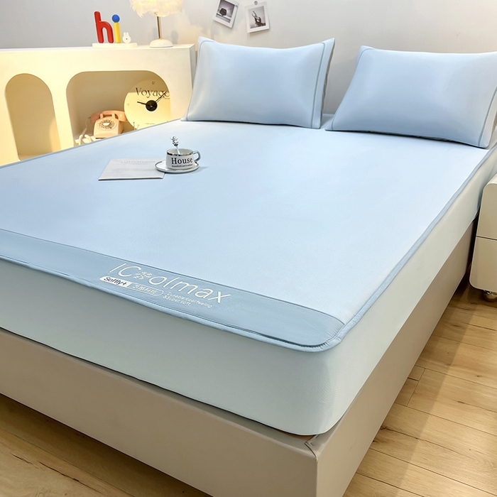 91家纺网 家纺一手货源 找家纺 全季家居 2025新款5A抗菌ICE系列凉感冰丝席 天蓝 床笠款