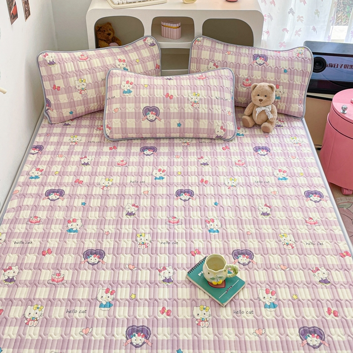 91家纺网 家纺一手货源 找家纺 贝扬思家纺 2025新款亲肤舒适可爱乳胶凉席席子系列 零碎小猫