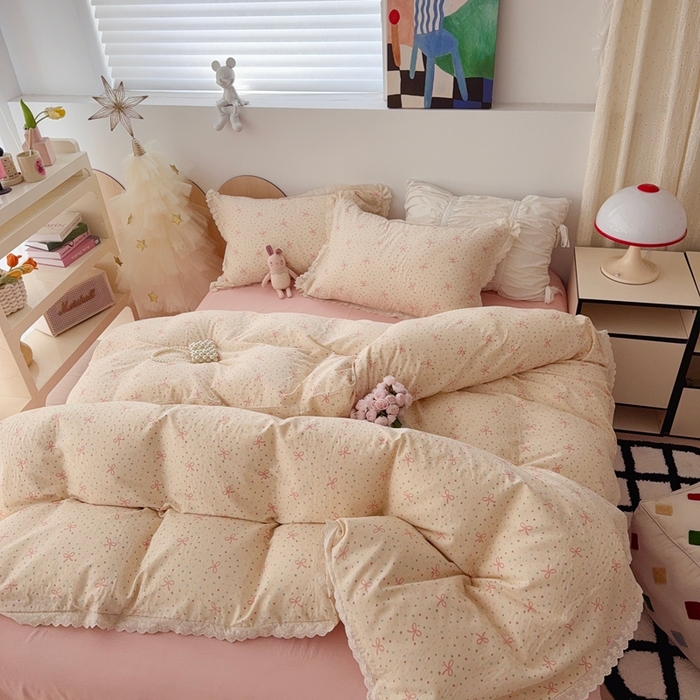 91家纺网 家纺一手货源 找家纺 于果 2025新款全棉双层纱花边款 奶油派