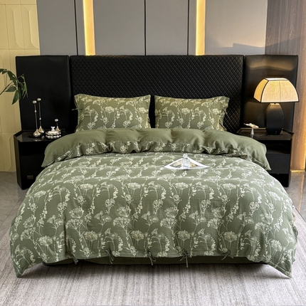 91家纺网 家纺一手货源 找家纺 （总）鲁爱家纺供货 2025新款全棉色织双层纱系带款四件套