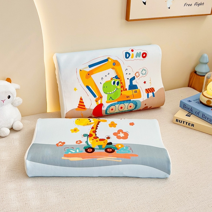 91家纺网 家纺一手货源 找家纺 梵赫 2025新款全棉A类儿童针织棉记忆枕（可拆卸） 挖掘机恐龙 30*50  含芯