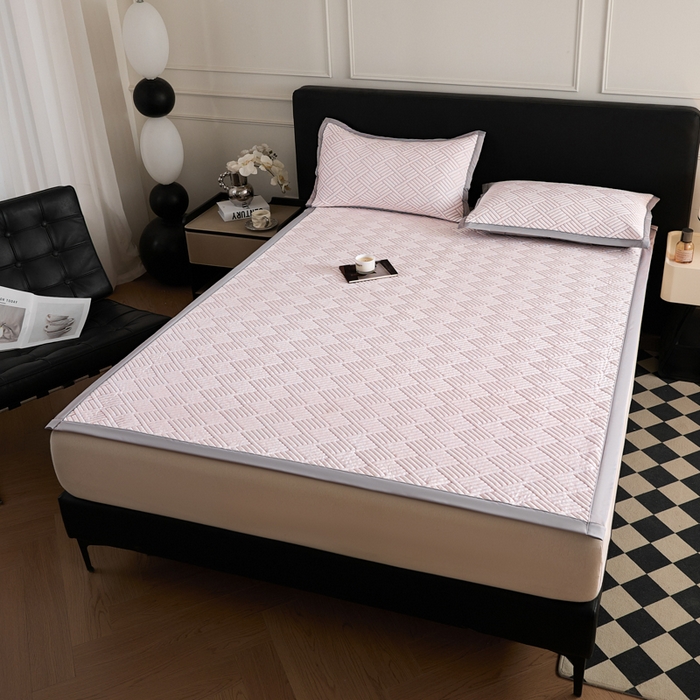 91家纺网 家纺一手货源 找家纺 2025新款韩国外贸爆款加厚PE中分子凉感豆豆软席 时空粉-床席款