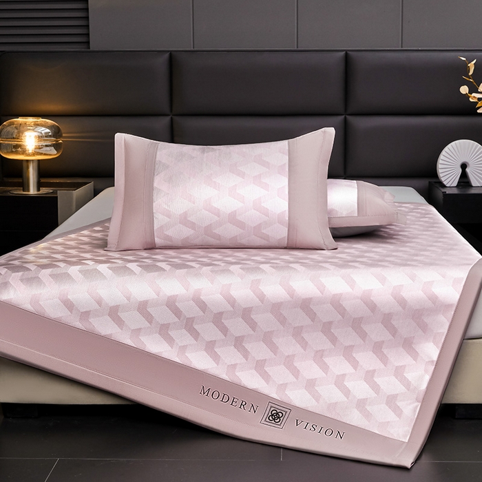 91家纺网 家纺一手货源 找家纺 全季家居 2025新款5A抗菌3D立体冰柔凉感冰丝席 菱形-淡粉 床席款