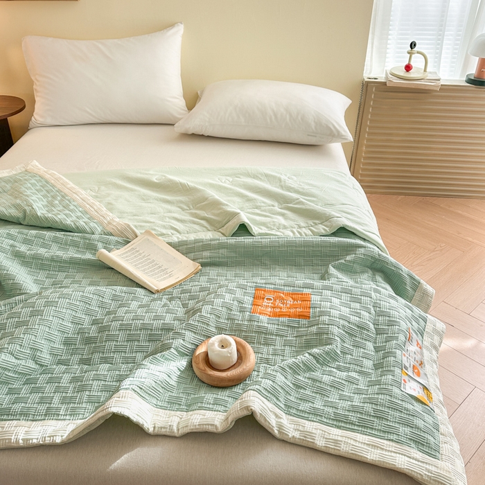 91家纺网 家纺一手货源 找家纺 雨洋家纺 2025新款亲肤华夫格大豆夏被 华夫格-绿