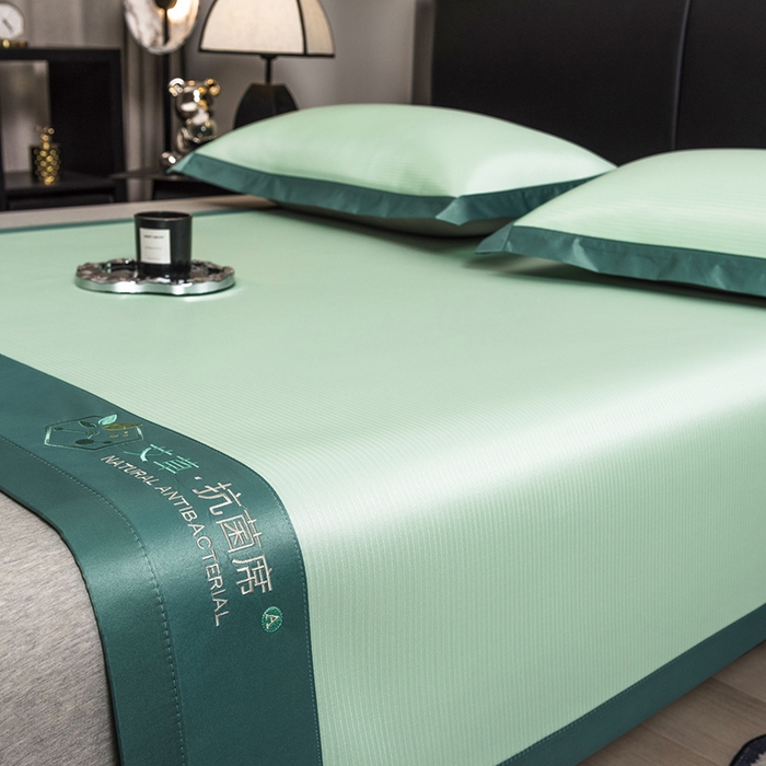 91家纺网 家纺一手货源 找家纺 全季家居 2025新款5A加厚加密艾草碳光席冰丝席 床席-水绿