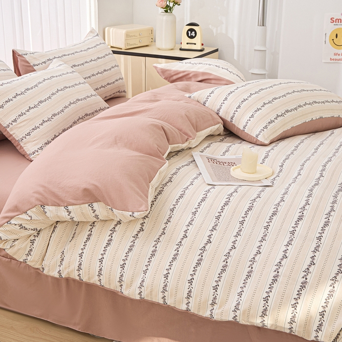 91家纺网 家纺一手货源 找家纺 蕾诺家纺 2025新款直播新款A类有氧提花云纱棉圆角吊边工艺四件套学生三件套 摩卡