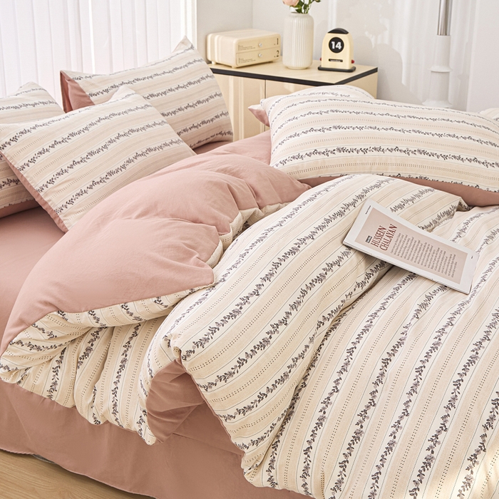 91家纺网 家纺一手货源 找家纺 蕾诺家纺 2025新款直播新款A类有氧提花云纱棉圆角吊边工艺四件套学生三件套 摩卡