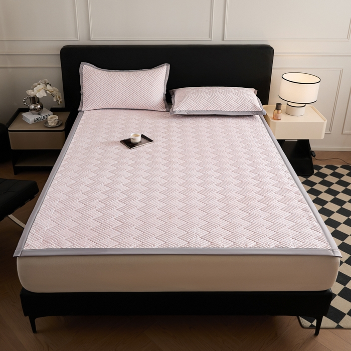 91家纺网 家纺一手货源 找家纺 2025新款韩国外贸爆款加厚PE中分子凉感豆豆软席 时空粉-床席款