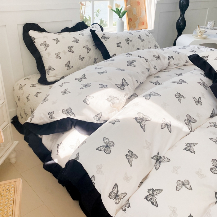 91家纺网 家纺一手货源 找家纺 佳品居 2025新款赫本风床盖四件套 赫本-蝴蝶印记