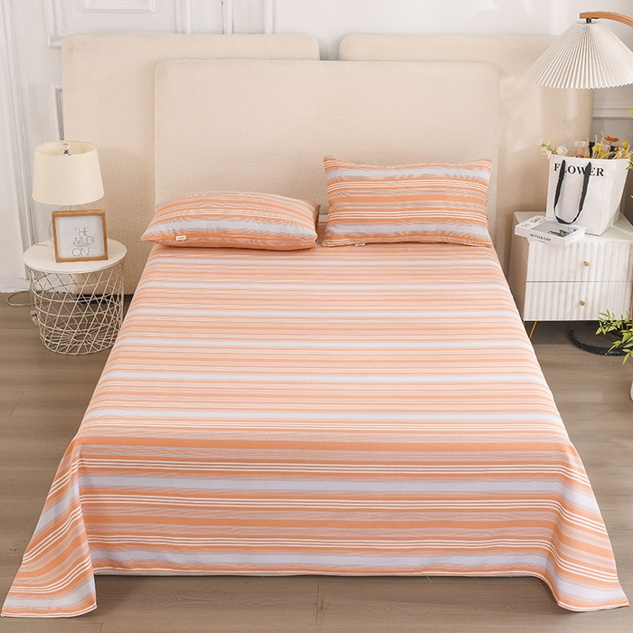 91家纺网 家纺一手货源 找家纺 红日子纺织品 2025新款艾草老粗布床单印花凉席三件套 条纹控-粉