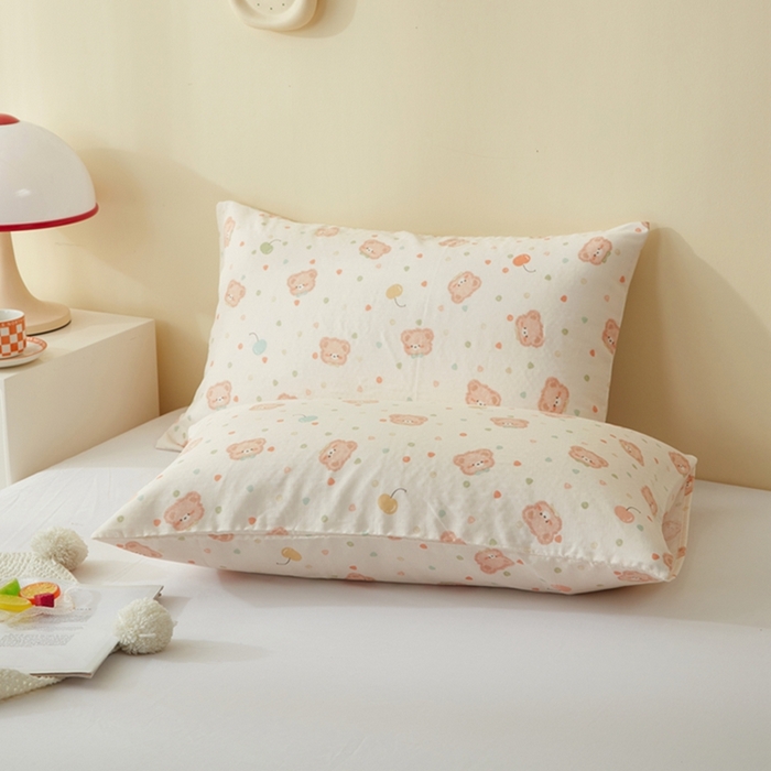 91家纺网 家纺一手货源 找家纺 2025款A类母婴级全棉双层纱枕套_4032 仔仔熊