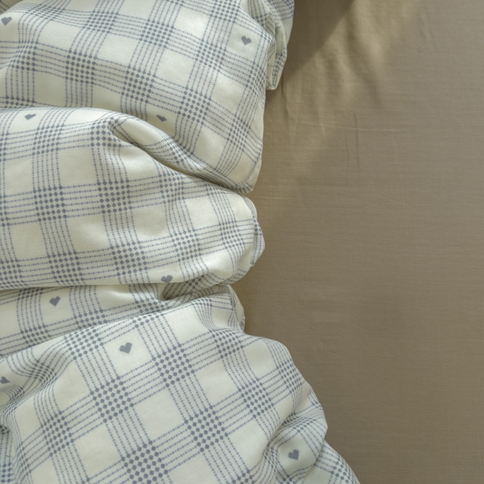 91家纺网 家纺一手货源 找家纺 塔塔家居  2025新款全棉纯棉双层纱床单床笠单品 小爱心