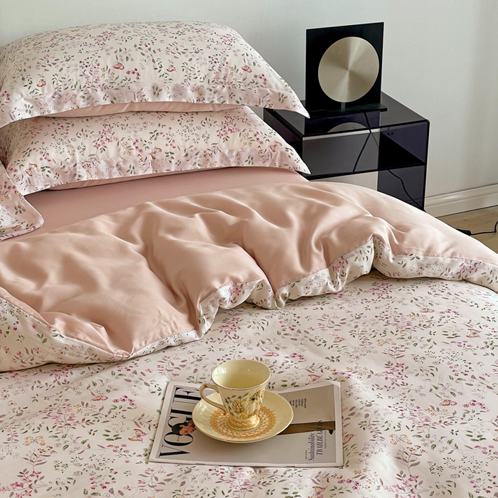 91家纺网 家纺一手货源 找家纺 棉生活家纺 2025新款天丝莱赛尔印花四件套 吟禾暮