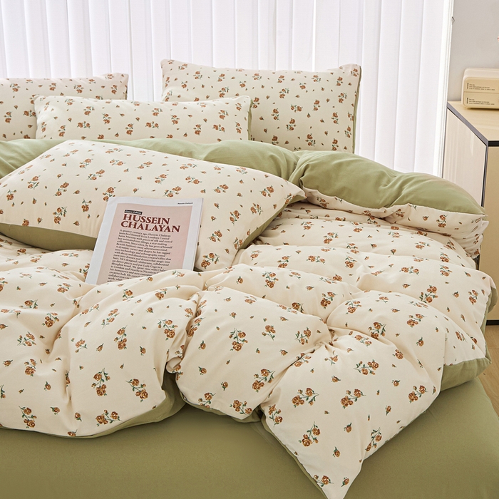 91家纺网 家纺一手货源 找家纺 蕾诺家纺 2025新款直播新款A类有氧提花云纱棉圆角吊边工艺四件套学生三件套 绿茵