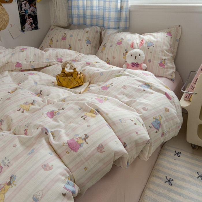 91家纺网 家纺一手货源 找家纺 塔塔家居  2025新款全棉纯棉双层纱被套单品单被套被套单件 桃桃少女·粉