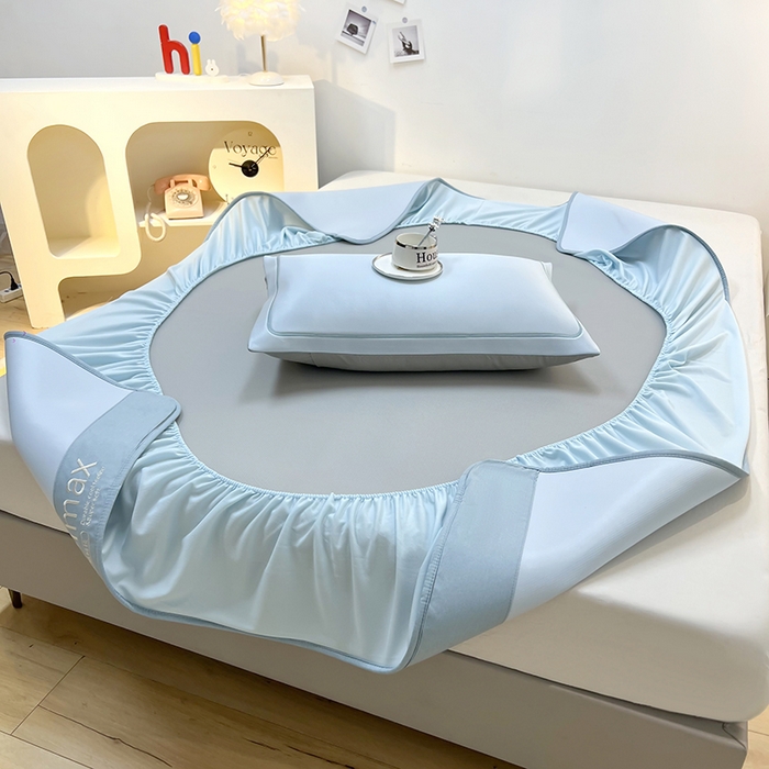 91家纺网 家纺一手货源 找家纺 全季家居 2025新款5A抗菌ICE系列凉感冰丝席 天蓝 床笠款