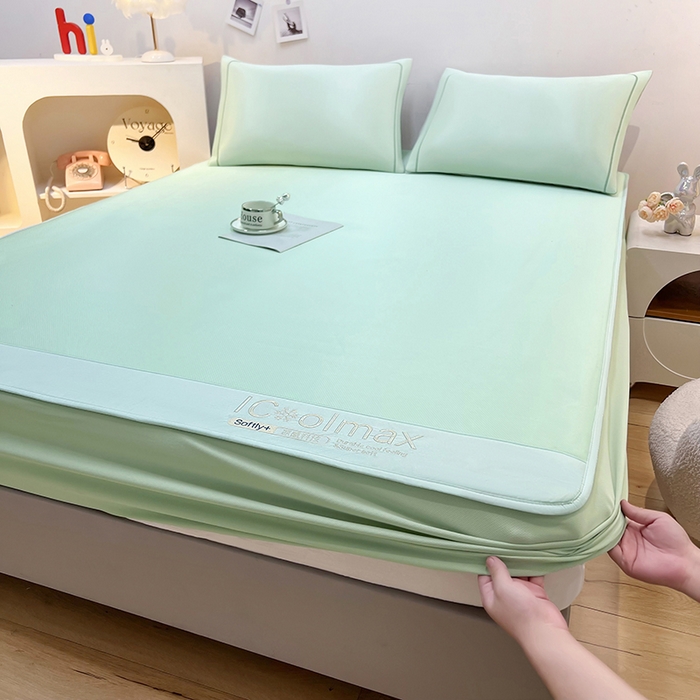 91家纺网 家纺一手货源 找家纺 全季家居 2025新款5A抗菌ICE系列凉感冰丝席 水绿 床笠款