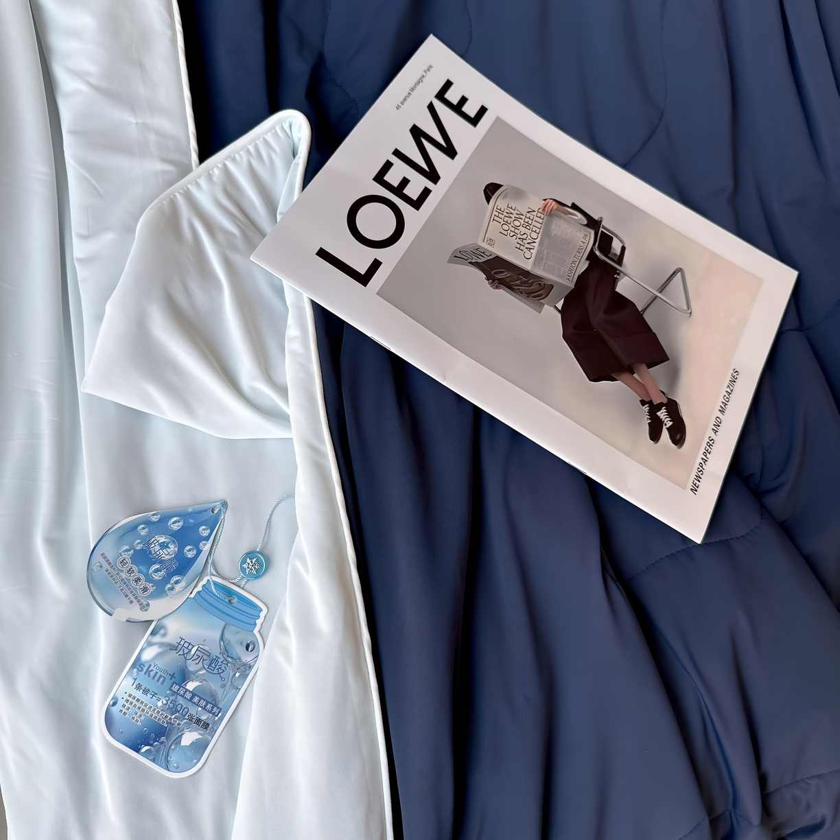 91家纺网 家纺一手货源 找家纺 兜米 2025夏季玻尿酸凉感冰皮被夏凉被空调被 深蓝拼浅蓝