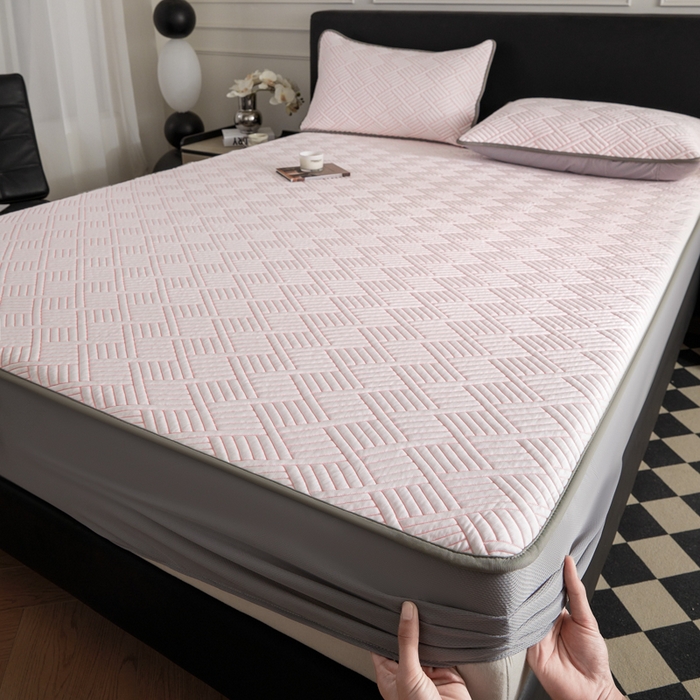 91家纺网 家纺一手货源 找家纺 2025新款韩国外贸爆款加厚PE中分子凉感豆豆软席 时空粉-床笠款