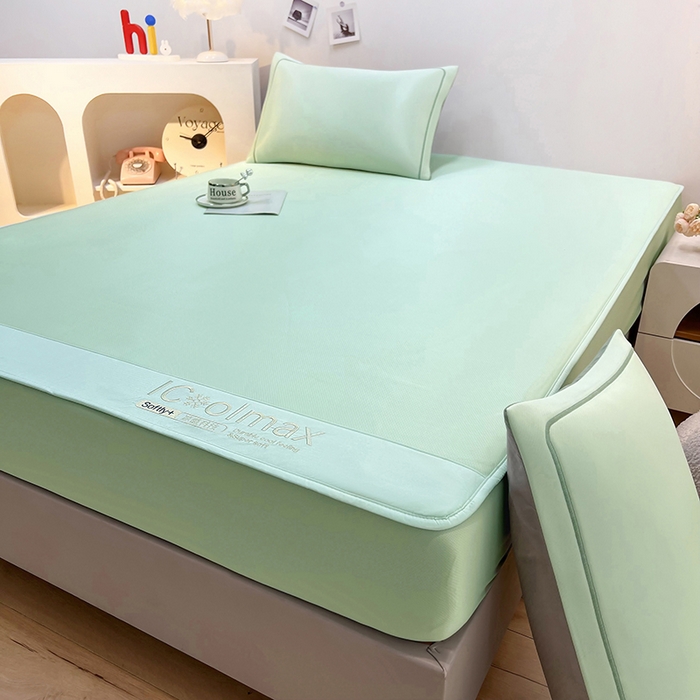 91家纺网 家纺一手货源 找家纺 全季家居 2025新款5A抗菌ICE系列凉感冰丝席 水绿 床笠款